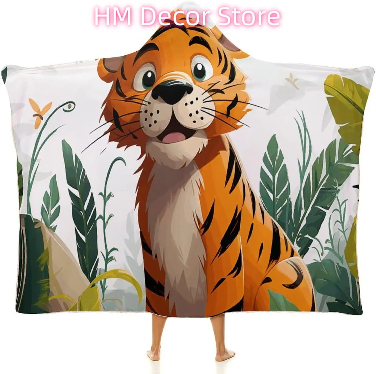 

Носимое одеяло с капюшоном с рисунком тигра, ультрамягкий арктический бархатный плащ-накидка унисекс - уютное носимое одеяло