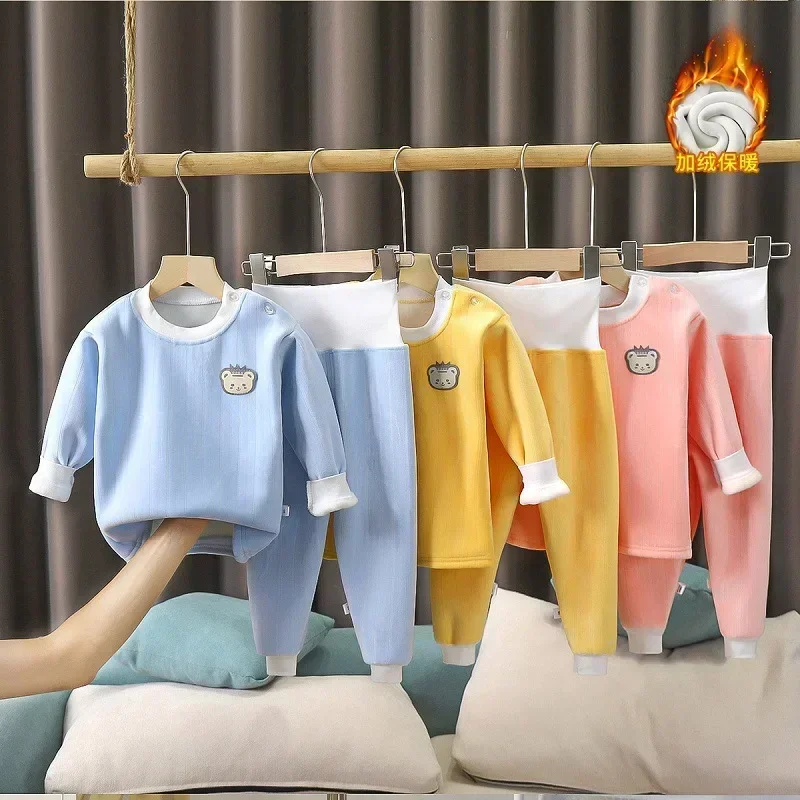 Baby Girls Boys Pajamas Sets Kids Cartoon Underwear Suit Toddler Infant Velvet Sleep Wear 2024 Autumn Winter Children's Clothing