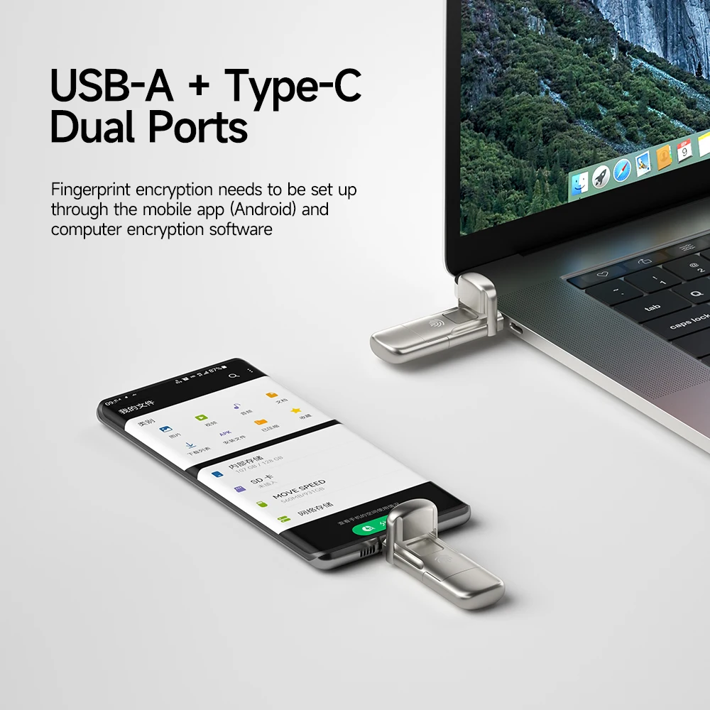 Movespeed USB3.2 AES256แบบ Solid State pendrive และการเข้ารหัสลายนิ้วมือเมกะไบต์/วินาที520 USB Type C Gen 2แฟลชไดร์ฟ1TB 512GB 256GB 128GB