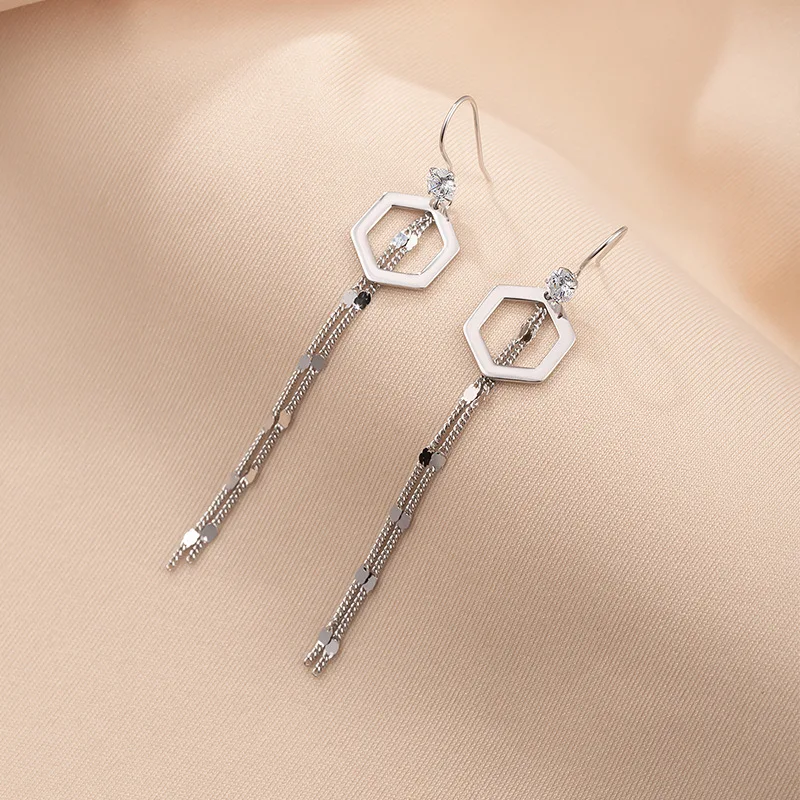 

New fashion trend S925 silver super lady fairy temperament high-end atmosphere light luxury long earrings