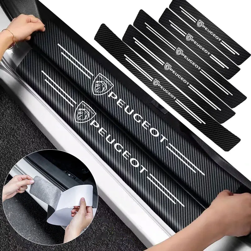 Car Door Sill Carbon Stickers For New Peugeot 206 208 207 3008 308 2008 107 508 607 106 406 407 307 301 408 5008 Accessories