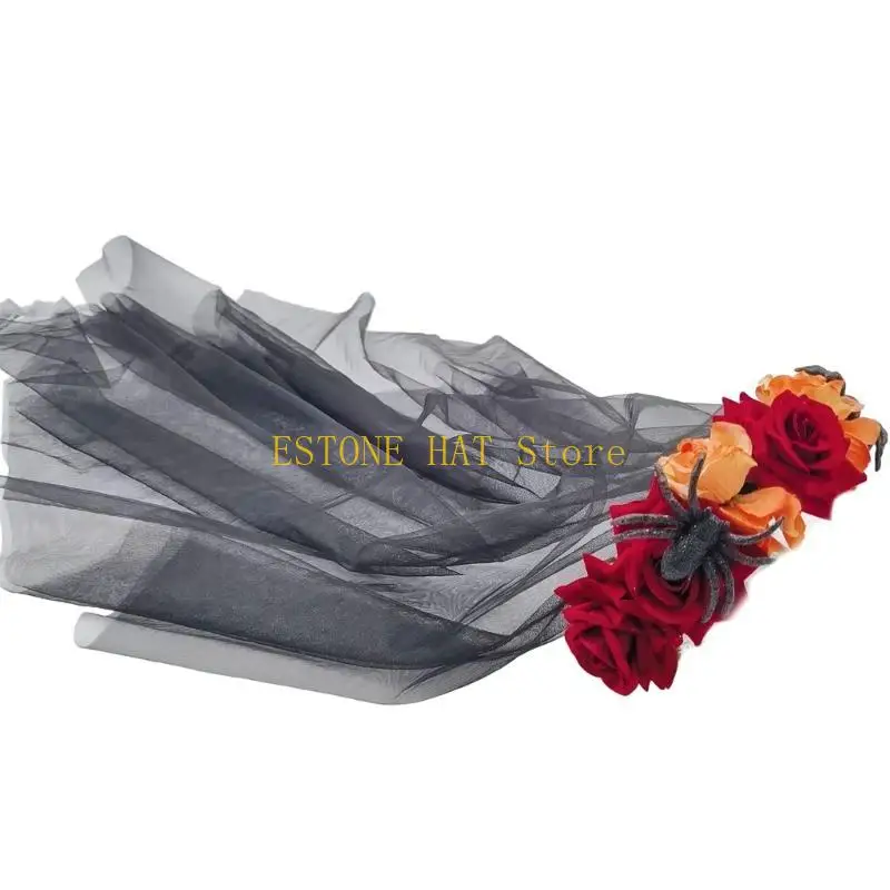 

49MF Scary Bride Headband with Veil Halloween Costume Headband Hoop Headwear