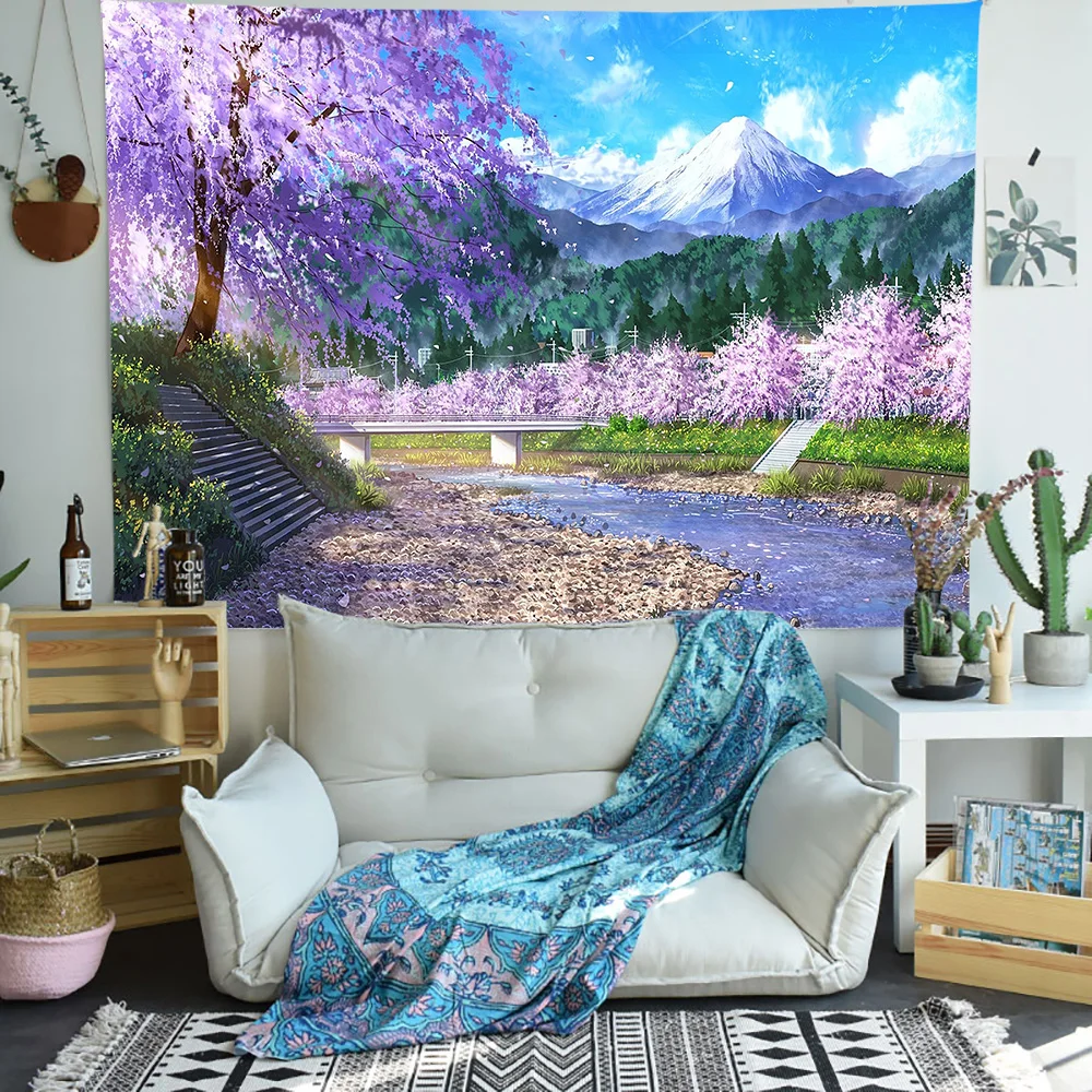 Cartoon Castle Tapestry Green Forest Art Wall Hanging  Dormitory Bedroom Living Room  Home Decoration 