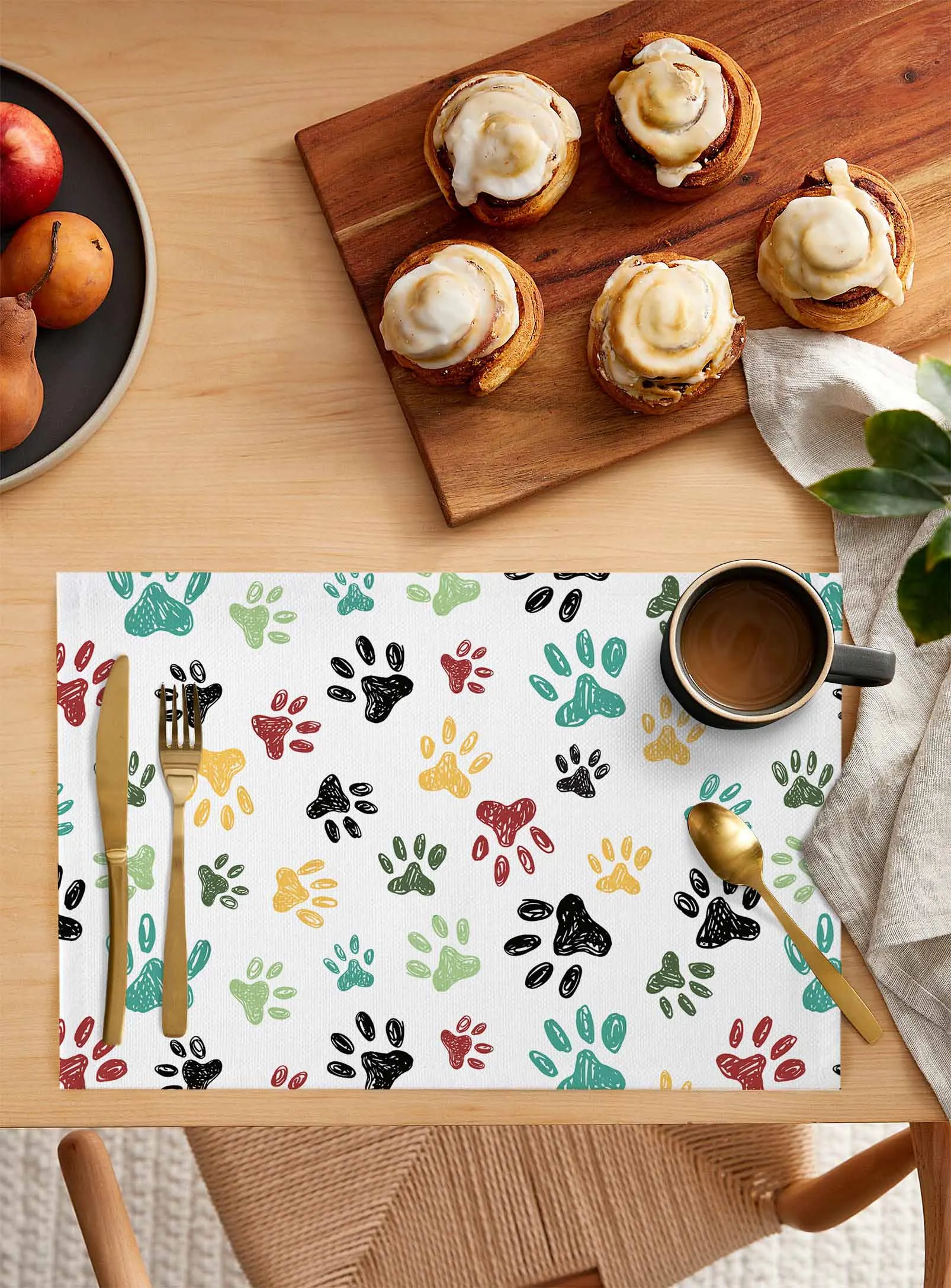 Animal Footprint Graffiti Placemat Wedding Party Dining Decor Linen Table Mat Kitchen Accessories Table Napkin