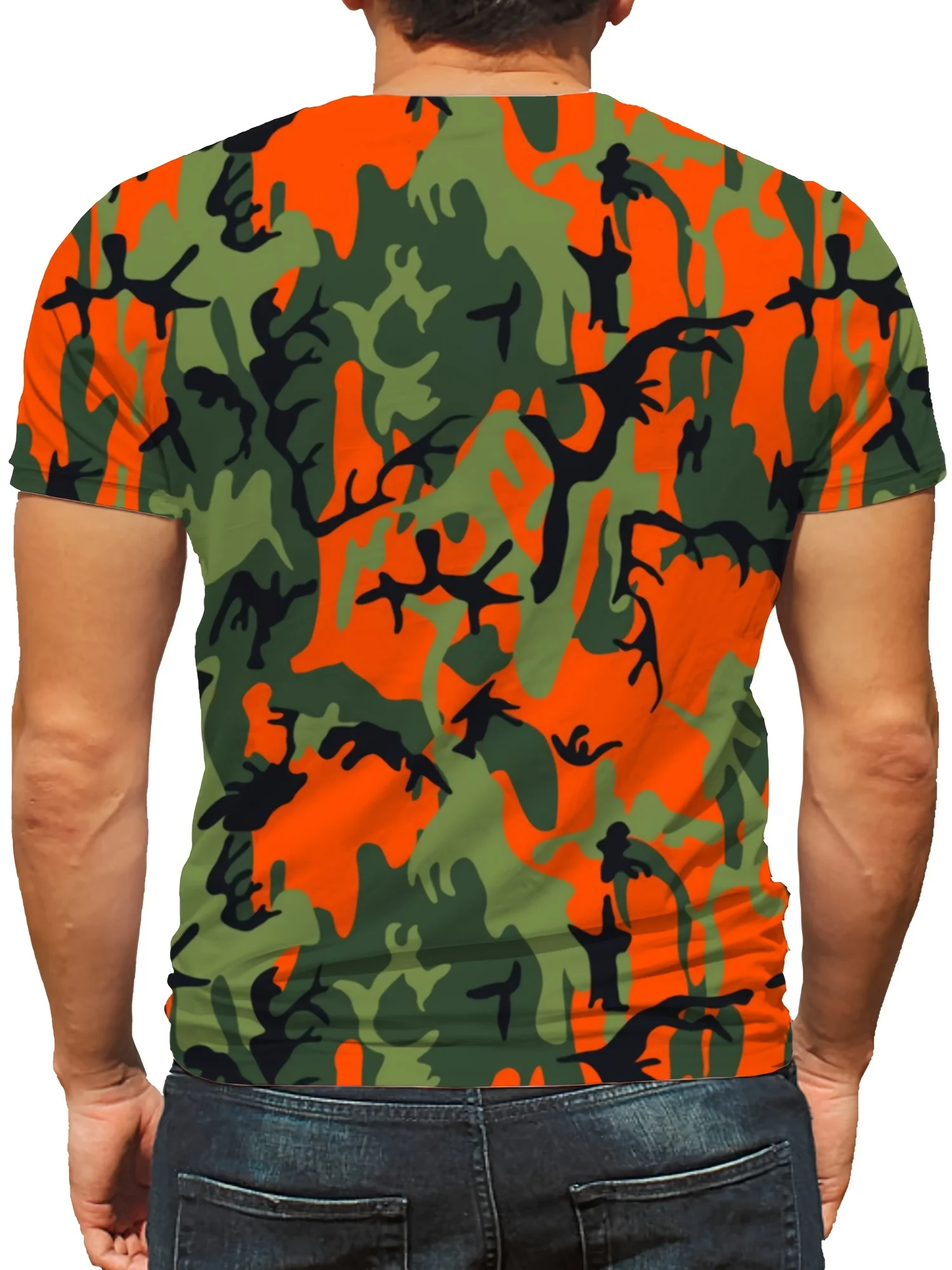 تي شيرت رجالي برسومات مموهة - تي شيرت صيفي مريح وأنيق بتصميم فريد، مثالي للياقة البدنية والأنشطة الخارجية