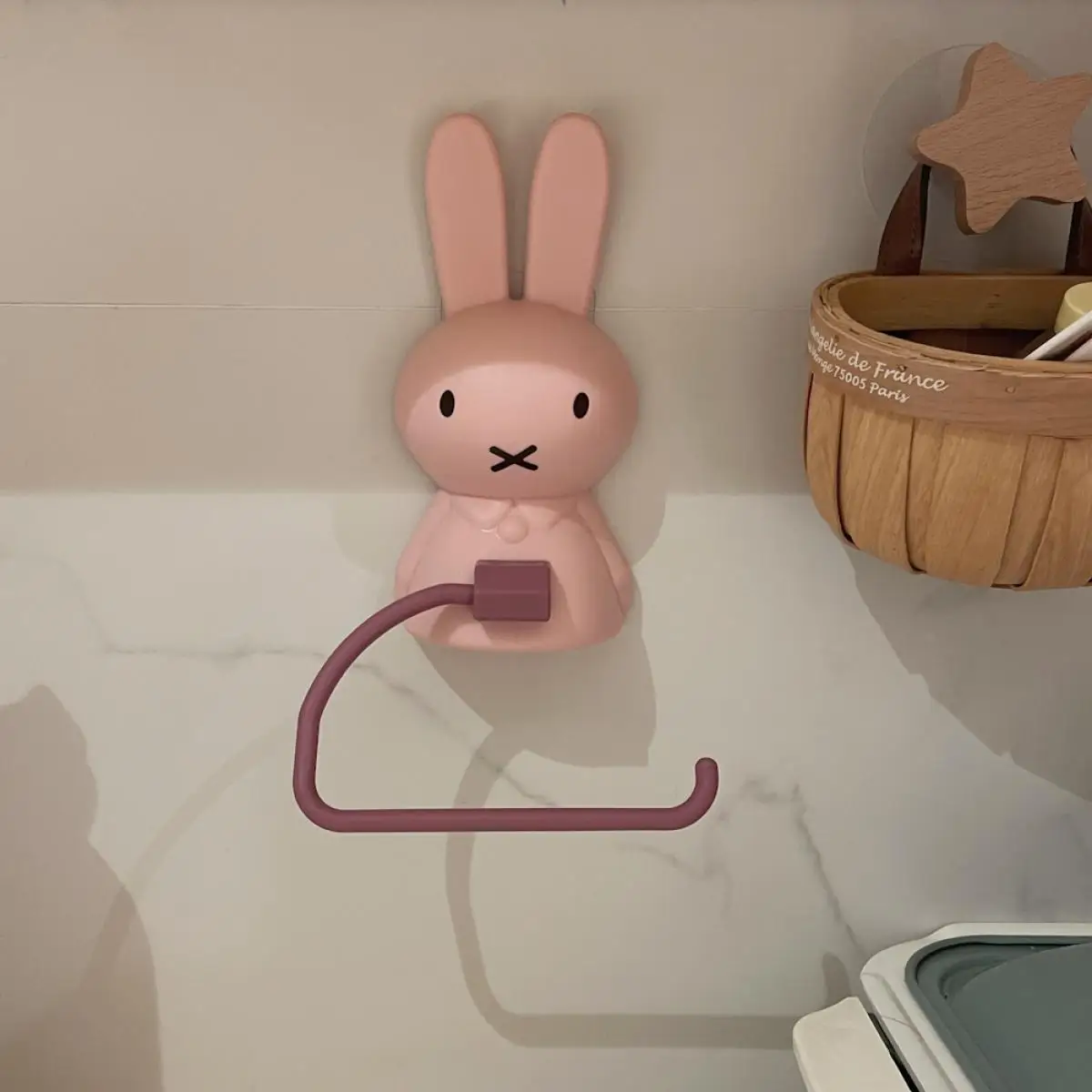 Miffy Multifunctional Bathroom Tissue Holder Cute Non-Perforated Toilet Paper Roll Storage Clip Practical Towel Rack Home Decor view 4