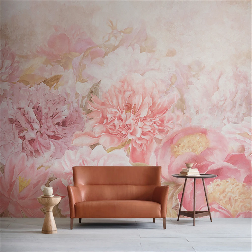 

custom Modern Nordic flower wallpaper living room pink flower sofa background bedroom dining room mural wall papers home decor