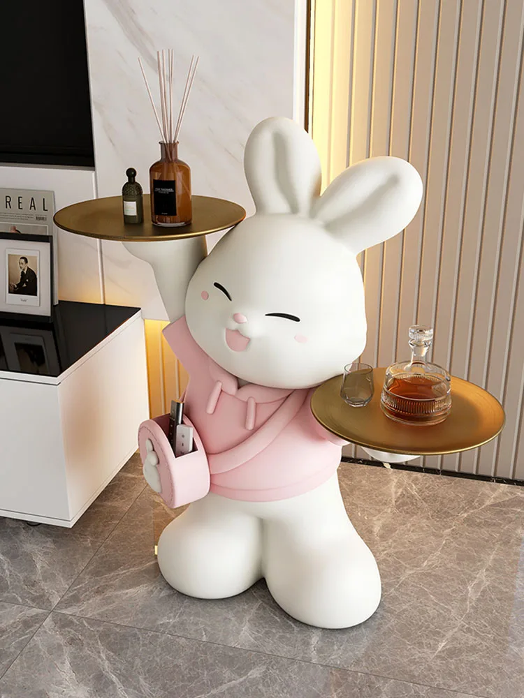 Sculpture Cute Rabbit Floor Decoration Luxury Home Decor Living Room TV Cabinet Sofa Side Tray Storage Statue Decorations Gifts