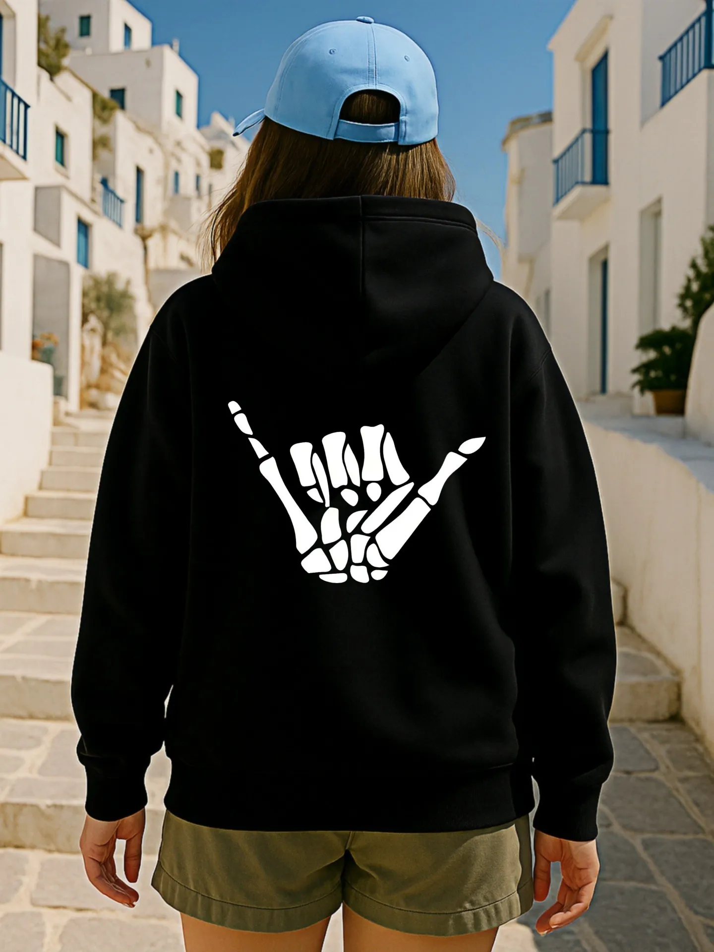 هوديي جرافيك للنساء، طباعة يد هيكل عظمي، ملابس الشارع الجمالية، نسيج ناعم، ملابس يومية غير رسمية، للشباب