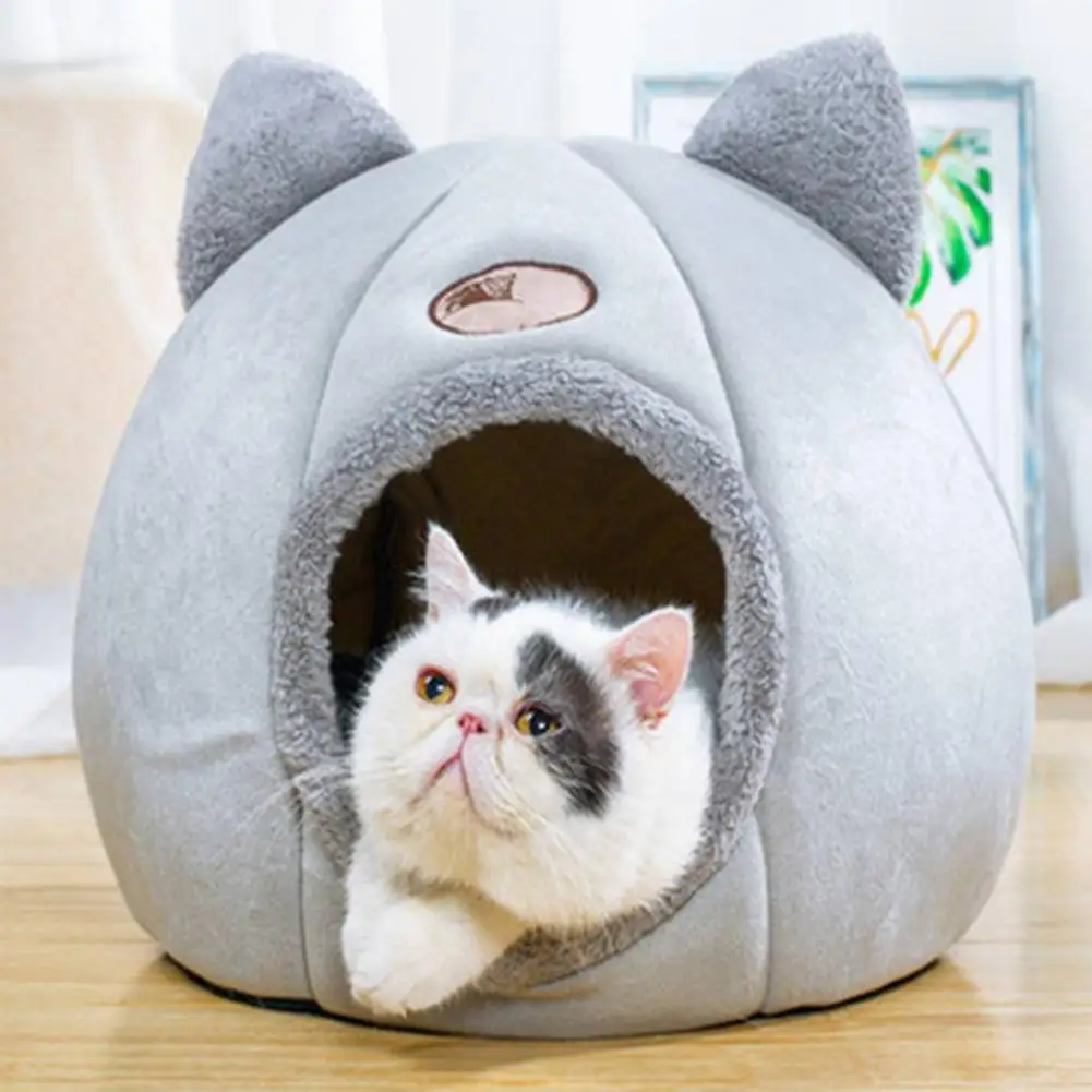 Cat Nest Cat Head Design Non-Slip Fabric Stuffed Kitty Cave Deep Sleep Comfort In Winter Cat Bed Mat Basket Small Dog House Home