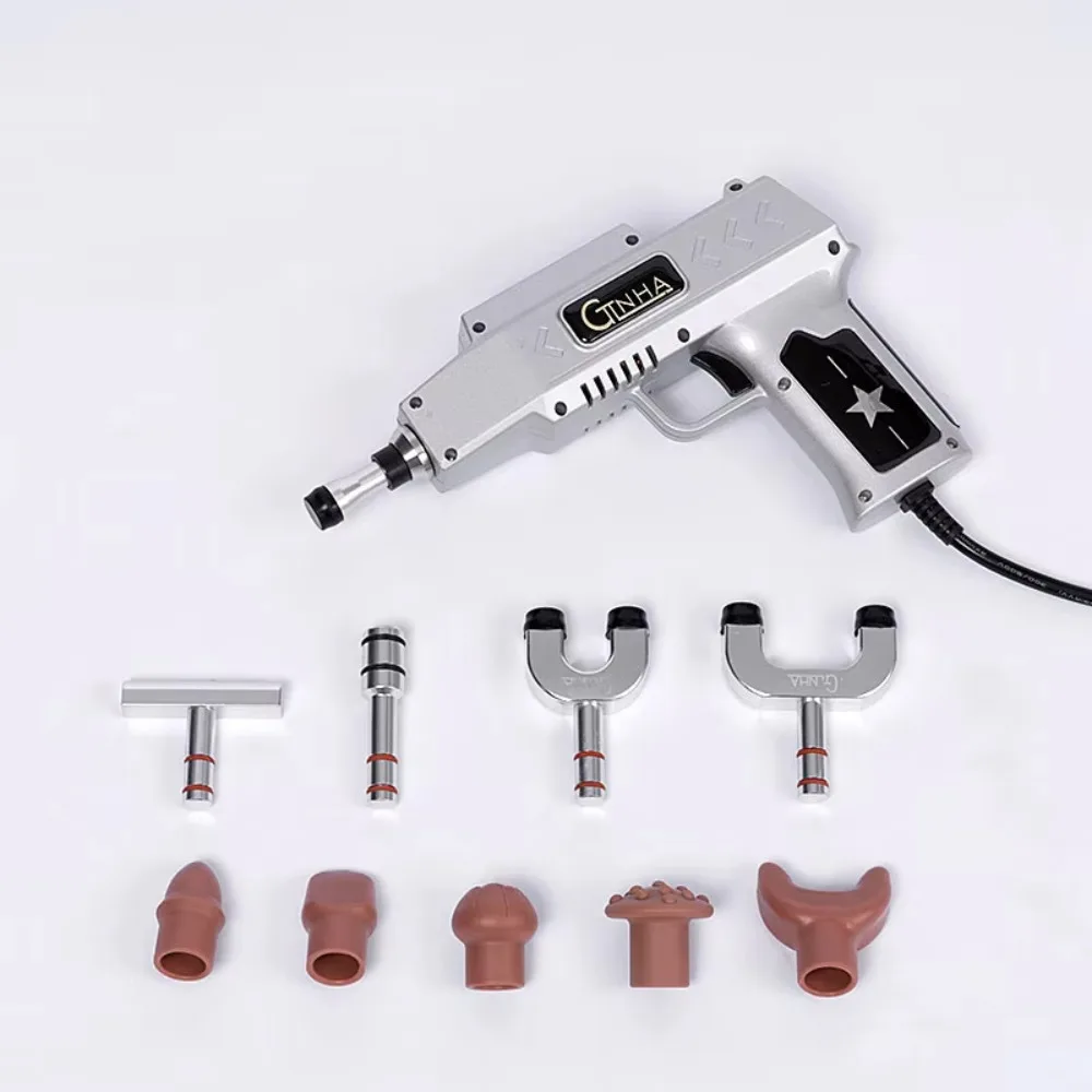 Portable Electronic Chiropractic Adjusting Gun, Shockwave Therapy Massager with Multi Replaceable Heads for Body Muscle