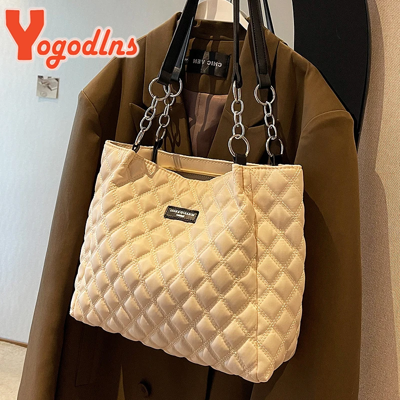 Large Capacity Shoulder Bag New Solid Quilted Handbags Cotton Casual Tote Bags For Women Fashion Top Handle Bag