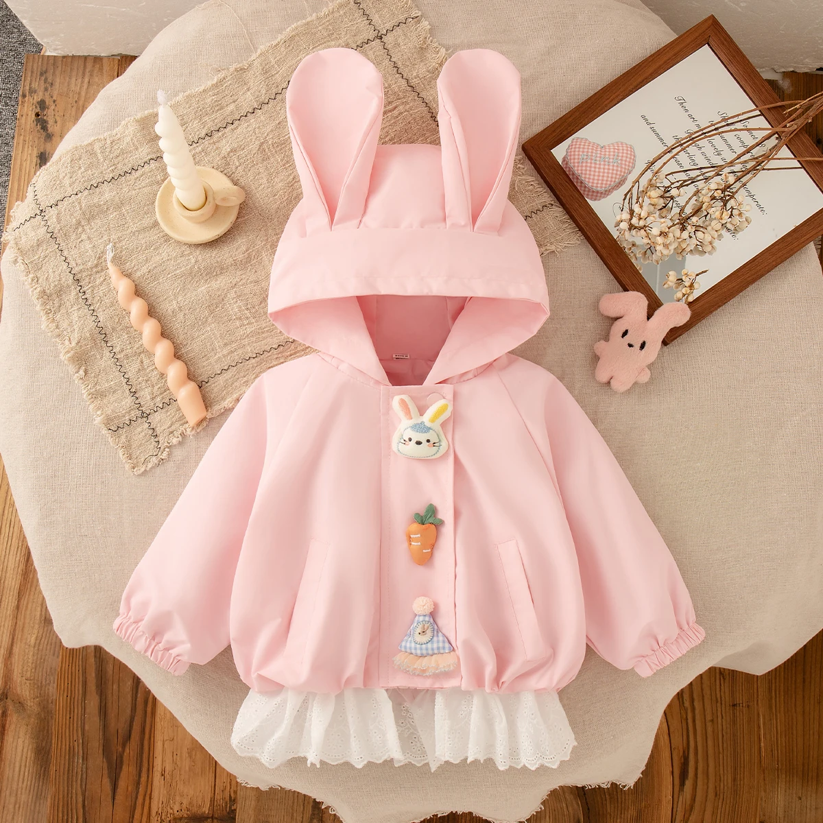 

Autumn New Pink Rabbit Ear Baby Girl Coat, Cute Cartoon Children'S Long Sleeved Clothes Suitable For Babies Aged 0-4 Years