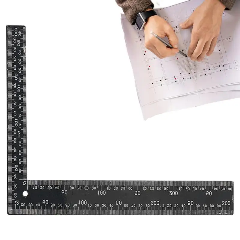 L Shape Ruler Square DIY PU Leather Handmade Sewing Rulers Handmade Sewing Measuring Layout Tools Leathercraft Black Tempered