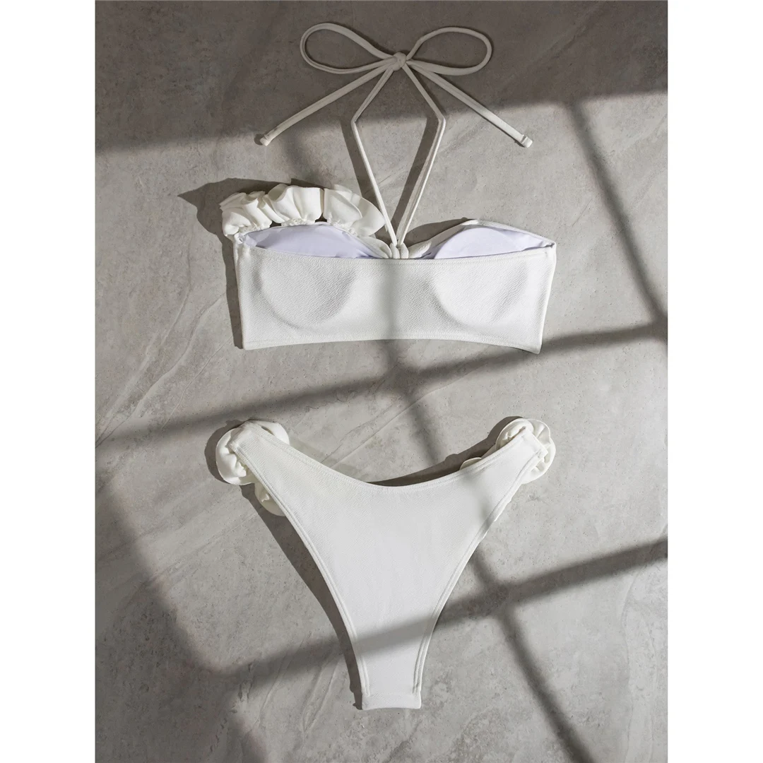 2026 Sexy 3D-Blumen Neckholder-Bikini, brasilianischer Damen-Badeanzug, zweiteiliger Bikini-Set, Badebekleidung, Badeanzug, Schwimmanzug V5236 – Detail 14
