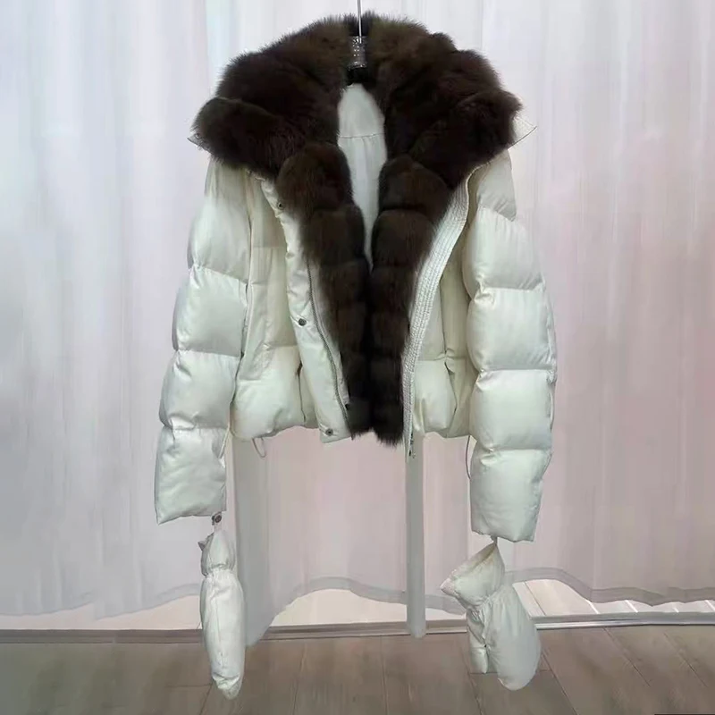 سترة نسائية أسفل معاطف جديدة من ريش البط الأبيض لشتاء 2025 معطف فرو الثعلب الحقيقي معطف سميك دافئ y2k معاطف نسائية #5