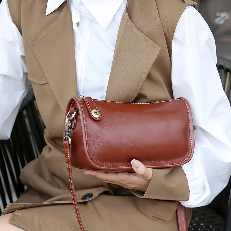

Women Cow Genuine Leather Shoulder Bag Female Cowhide Underarm Crossbody Tote Bags Lady Designer Luxury Retro Messenger Handbag