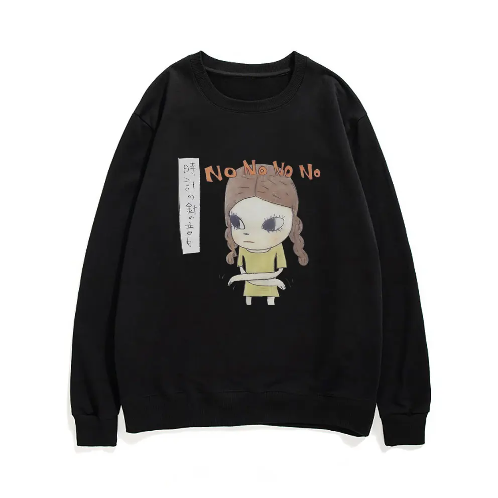 Yoshitomo Nara Girl with Braids No No Graphic Sweatshirt Men Women Vintage Cartoon Pullover Tracksuit Male Oversized Sweatshirt