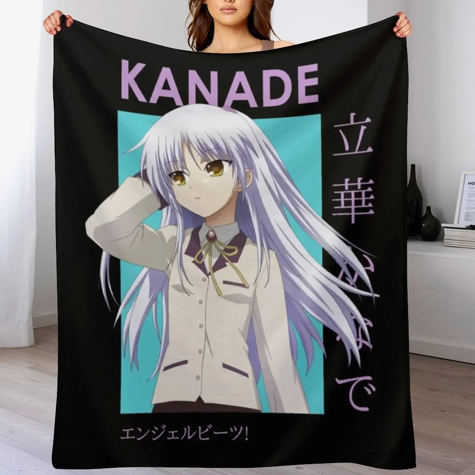 

Kanade Tachibana Angel Beats Card Anime Throw Blanket Hairy Single Sofas Plaid on the sofa Blankets