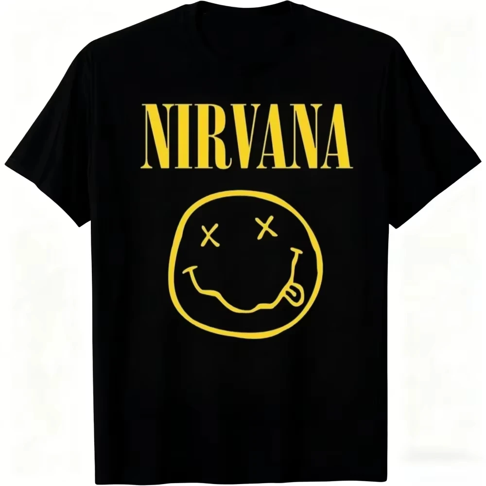 2026 New NIRVANA Family Matching Unisex Oversized T Shirt Retro X Eyes Smiley Chest Graphic Rock Streetwear Loose Cotton Tee