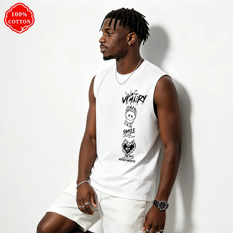 Chaleco sin mangas informal de verano 100% algodón para hombre, top sin mangas con cuello redondo, transpirable y holgado-H15