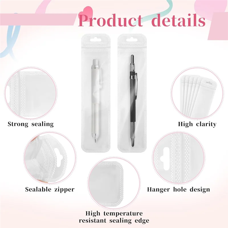 AEF7-100Pcs Pen Packaging Bags, Transparent Pen Bags For Beaded Pens Resealable Pouch Zipper Storage Bags For Pen Keychain