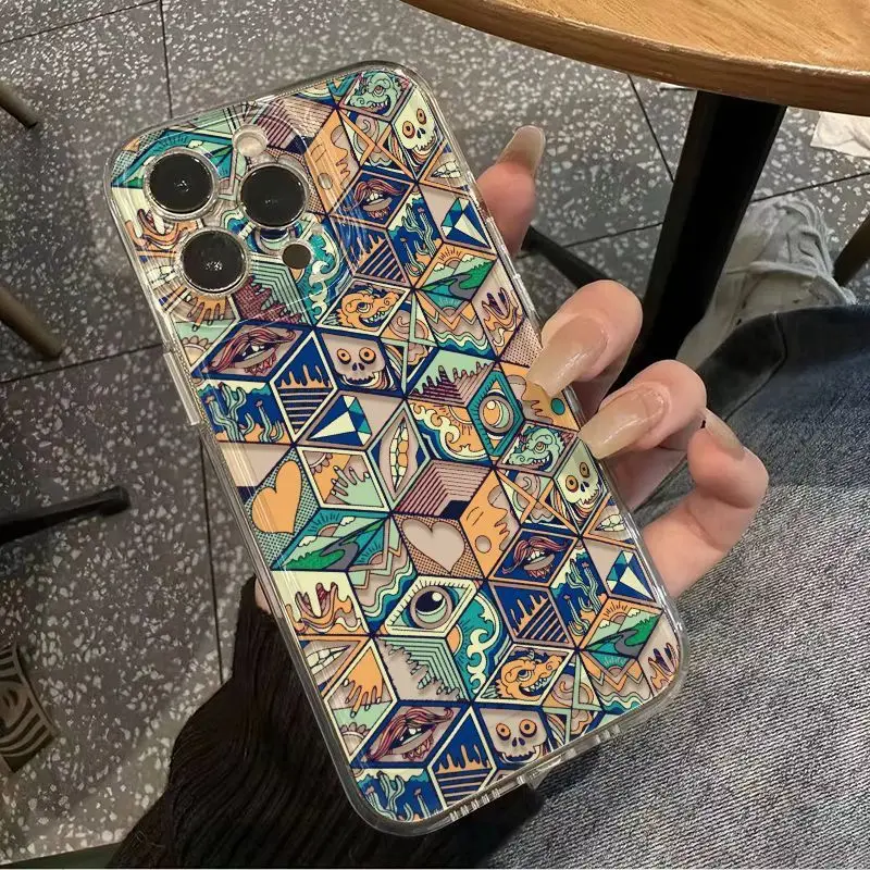 

Суперстильный чехол для телефона с узором «Сетчатый монстр» для iPhone 17 16 15 14 13 12 11 Pro Max XR XS MAX 7 8 PLUS MINI Y2K, прозрачная накладка