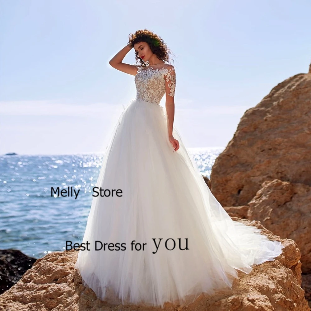 

A Line Wedding Dresses with Lace 2025 Summer Half Sleeve New Court Train Soft Tulle Bridal Gowns Strapless Vestido De Novia