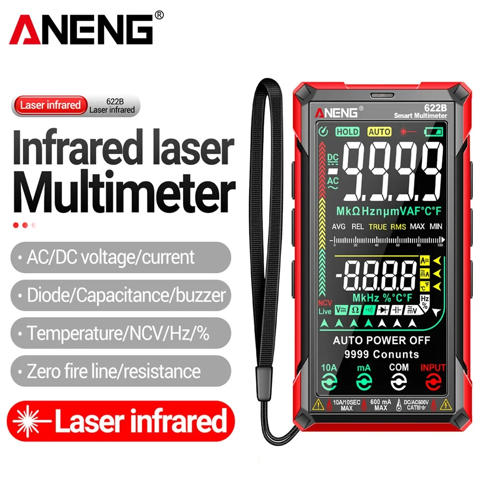 ANENG 622B 9999 Count Smart Professional Multimeter AC/DC Voltage Meter Current Tester with VA Color Screen Temp Diode Ohm Tools