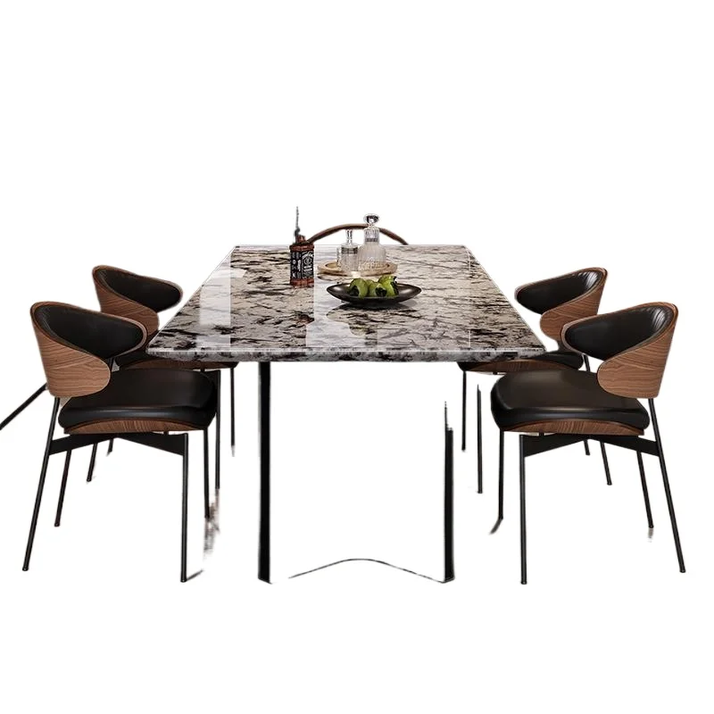 Light luxury high-end rectangular household small apartment marble high-end dining table