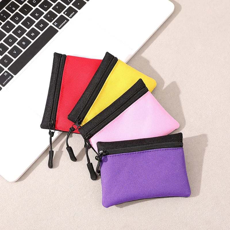 200Pcs Oxford Cloth Coin Purse Women Mini Zipper Coin Pouch Key Earphone Data Cable Card Bag Credit Card Holder Kids Cute Purse