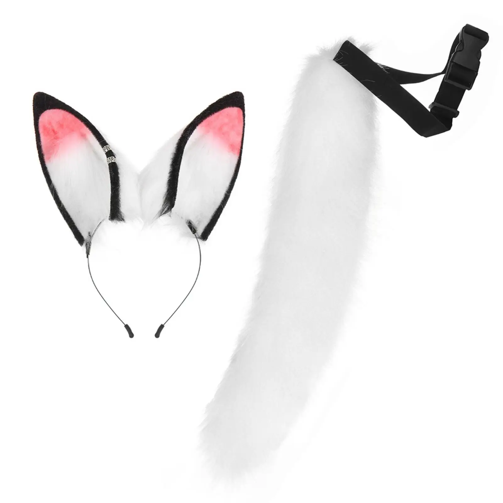 2 Pieces Animal Ear Headband with Tail Soft furry material Texture, Furry Animal Ears Headband and Tail Set, Adjustable
