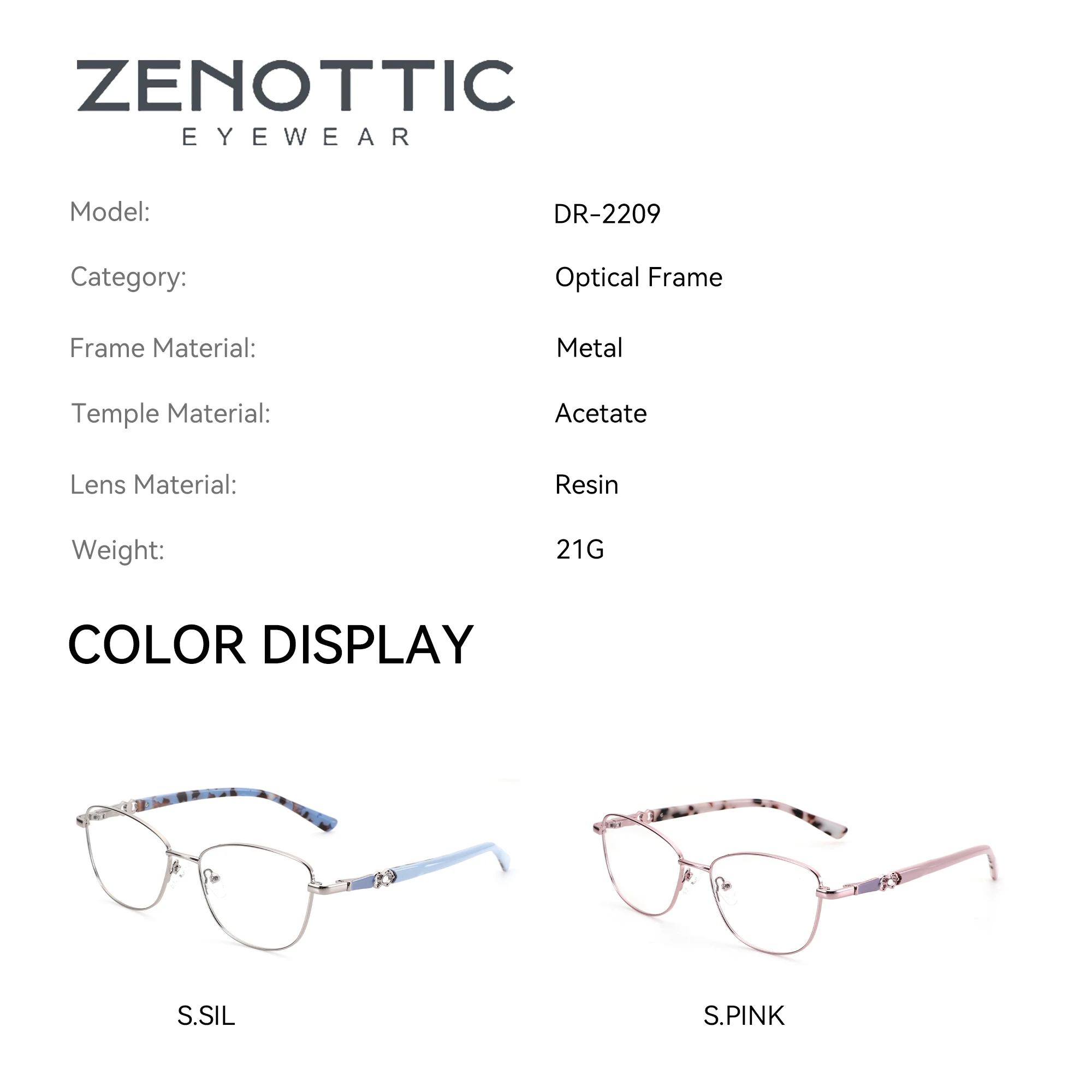 ZENOTTIC (مقاس M) نظارات طبية مخصصة لقصر النظر للنساء مربعة مضادة للضوء الأزرق نظارات بصرية فوتوكروميك