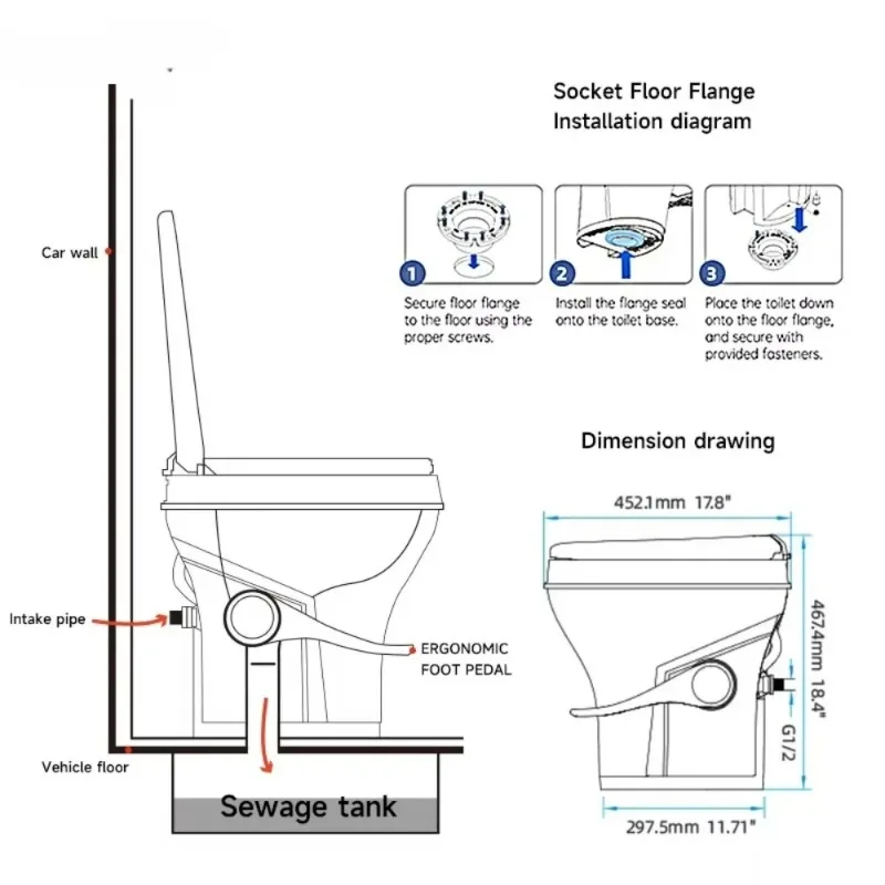 Toilet integrated plastic foot pedal outdoor portable camping toilet RV camping vehicle RV trailer accessories