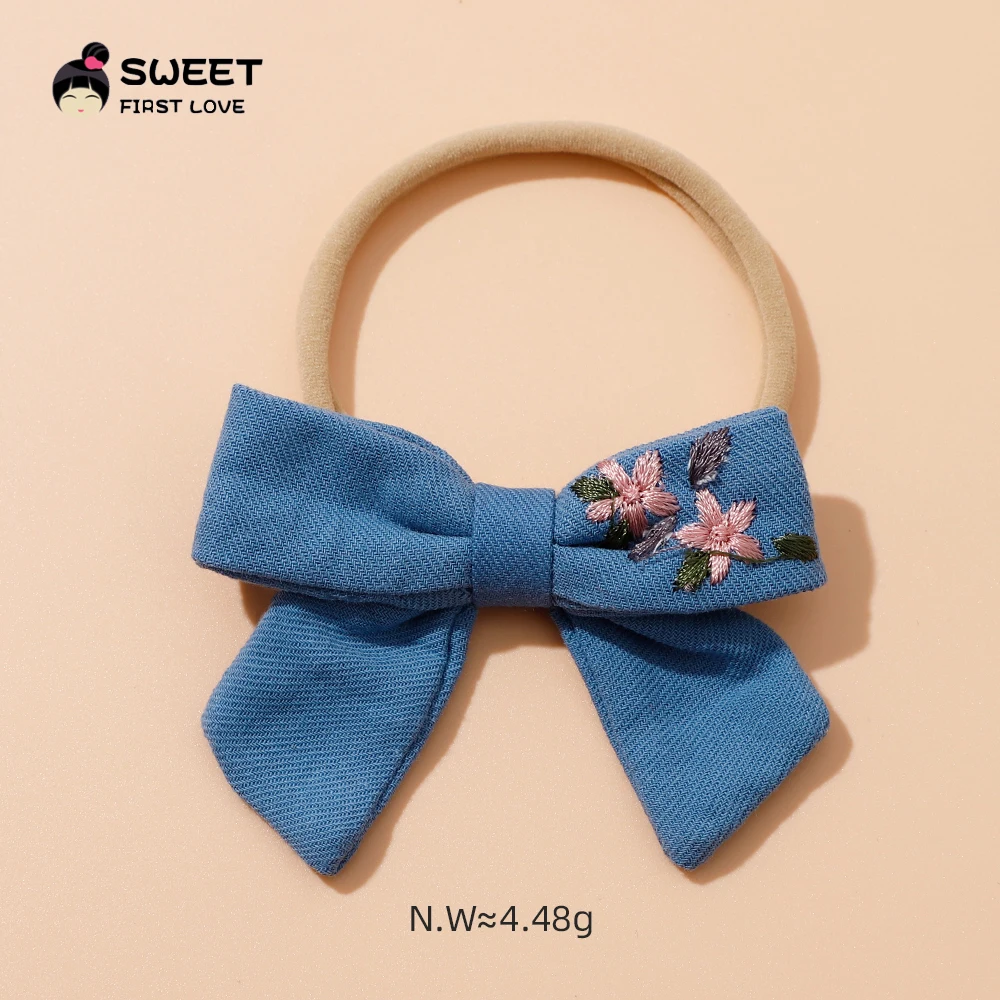 Embroidery Bows Baby Hair Bands Soft Elastic Nylon Hair Bands For Kids Girls Cute Newborn Headwear Children Hair Accessories