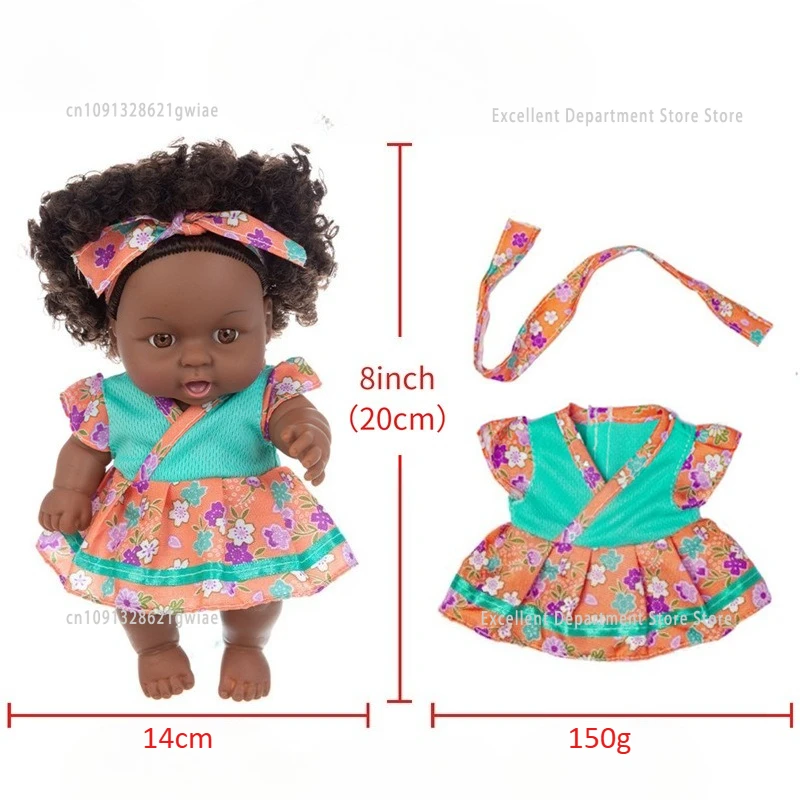 8-inch Afrikaanse zwarte herboren babypop met kleding Gesimuleerde zwarte babypop Jongens en meisjes Babyverjaardag Speelgoedcadeau
