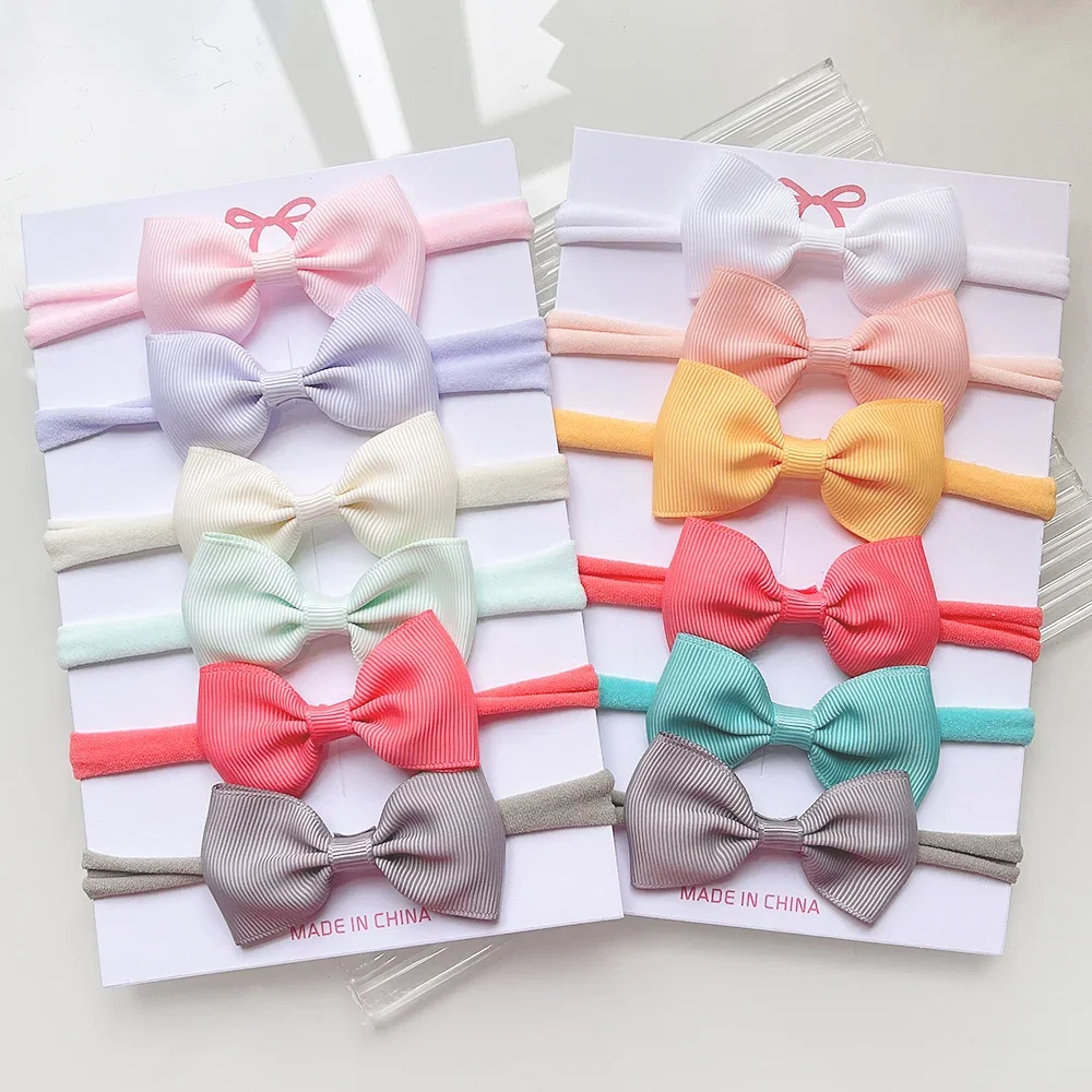 3/4/6Pcs/Set Solid Color Headwear Elastic Hair Bands For Baby Girls Grograin Ribbon Bowknot Headband Infant Kid Hair Accessories