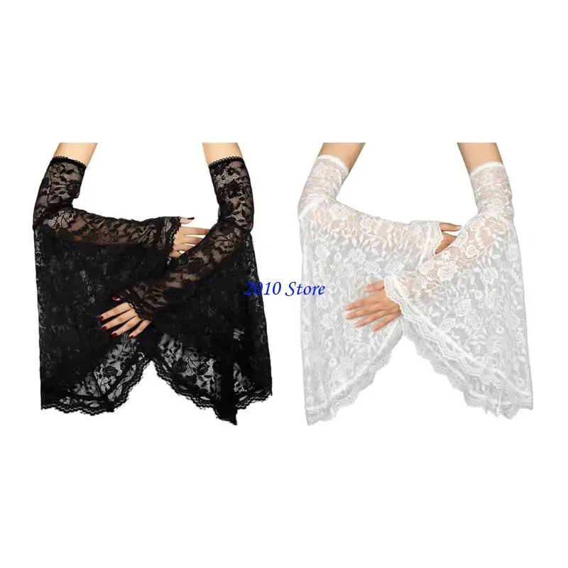 F3MF Cánh tay thoáng khí cổ điển Thiết kế gothic tay áo ren với còng kèn cho sự kiện cosplay và bữa tiệc Halloween