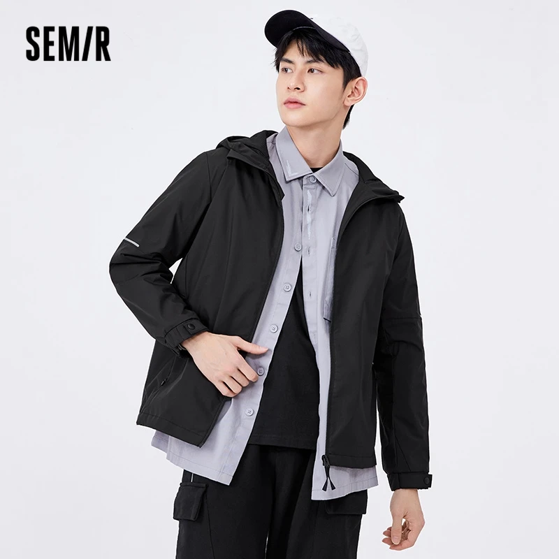 Semir-abrigo impermeable para hombre, chaqueta con capucha, tendencia de moda, para exteriores, sencillo, resistente al viento, 2023