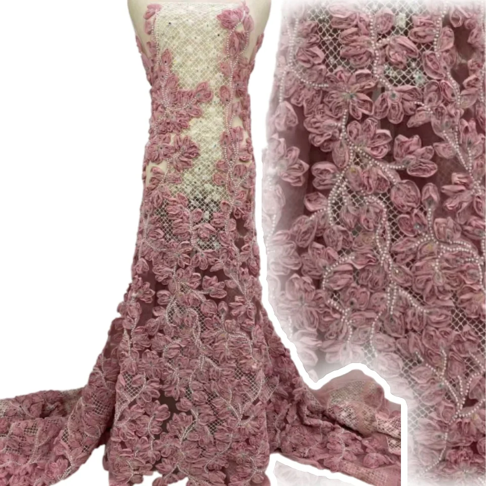 

Africa 3D Butterfly Tulle Lace Fabric 2025 Newest France Nigeria Beaded Embroidery Tulle Fabric For Wedding Dress Sewing SZ1550