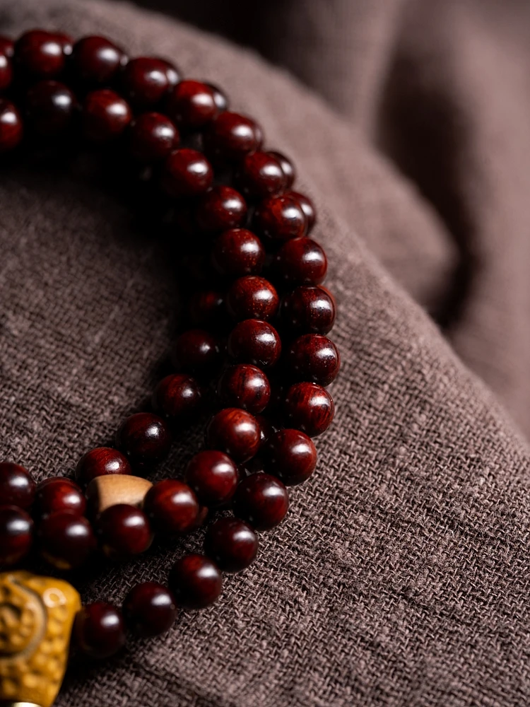 {Tibetan. Series} Natural Pterocarpus Santalinus Rosary Bracelet Necklace 108 Simple and Elegant