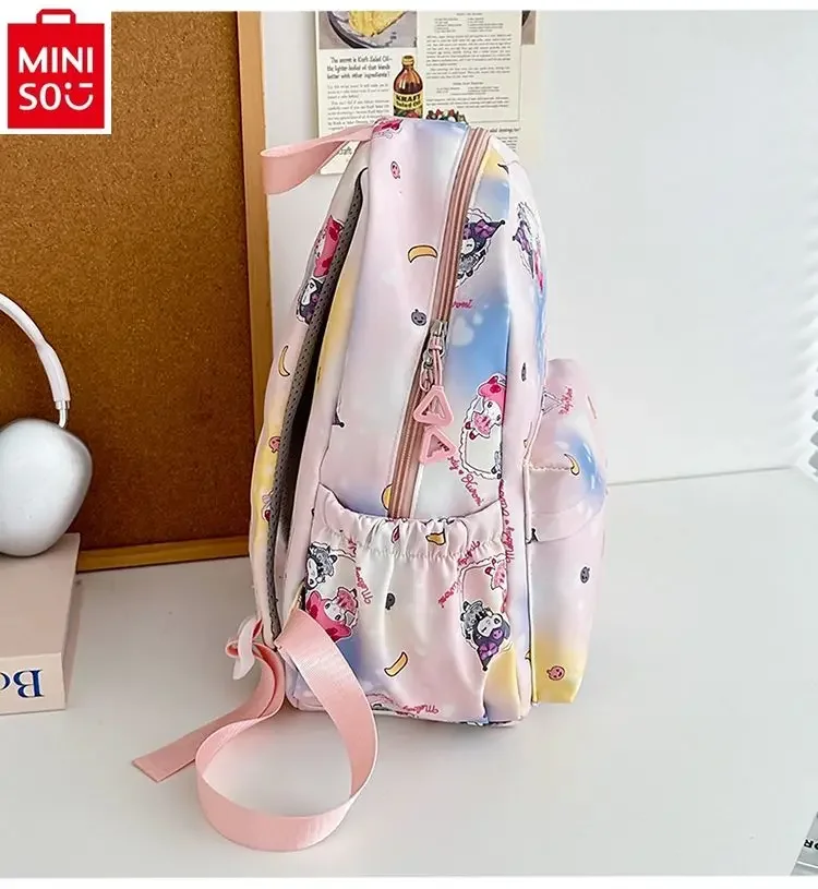 MINISO-Sac à dos Kuromi Cartoon pour étudiants, sac de rangement léger, doux, frais et polyvalent, grande capacité, nouveau, 2024