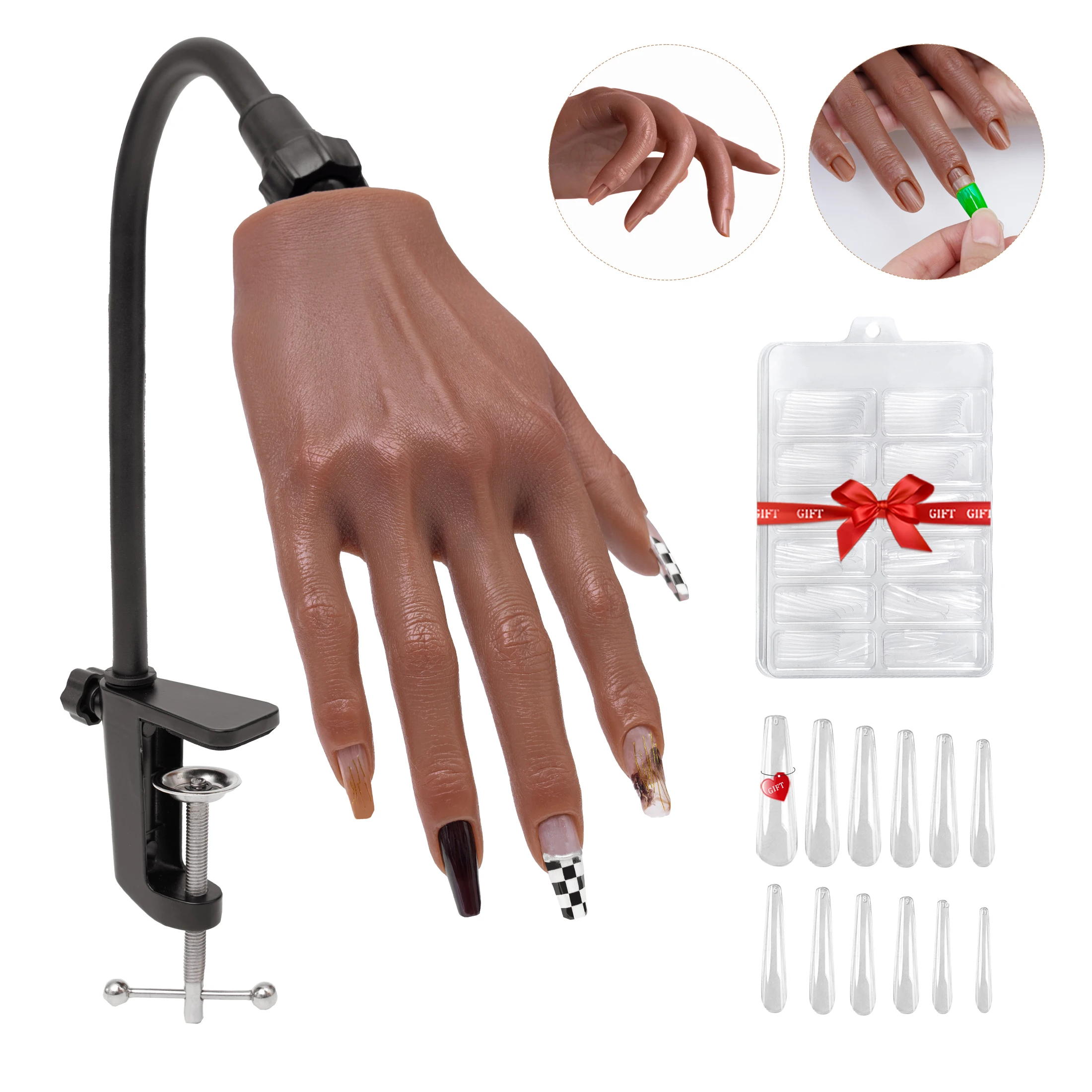 

Silicone Nail Practice Hand for Acrylic Training, Flexible Mannequin Hand with Nail Tips for Nail Art Beginners Kit​