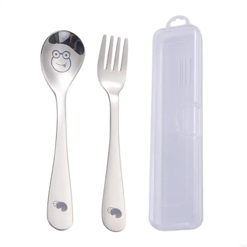 95ae Child Spoon & Fork с Case Kids Forming Spoon Eat Training Kitchen Gadget