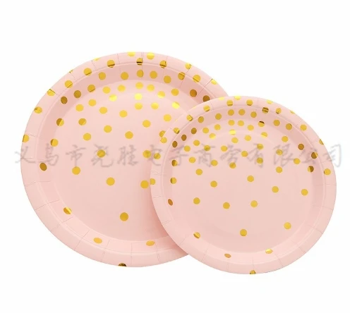 

50 PCS Paper Tableware Set Napkins Shower Dessert Plates Birthday Disposable Dot Bridal Party