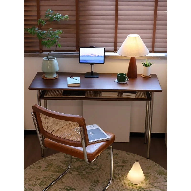Walnut color desk and chair small apartment solid wood writing office computer desk bedroom rectangle