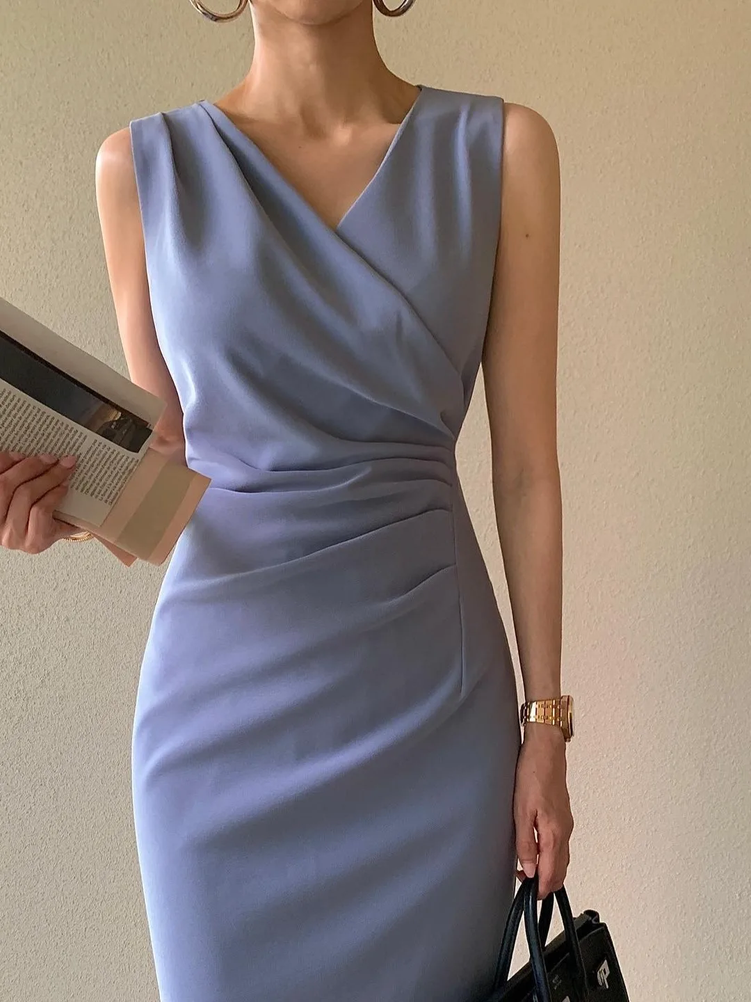 Gilet a pieghe con scollo a V incrociato da donna Dr Vita dimagrante Lunga Estate Nuovo Sle Sentimenti di fascia alta Faionable And Ele