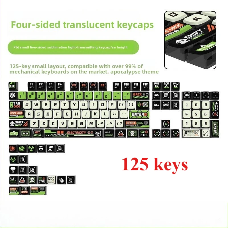 Mechanical Keycaps SA Height Four-Sided Transparent PBT Thermal Sublimation Customized Keyboard 125 Keycaps