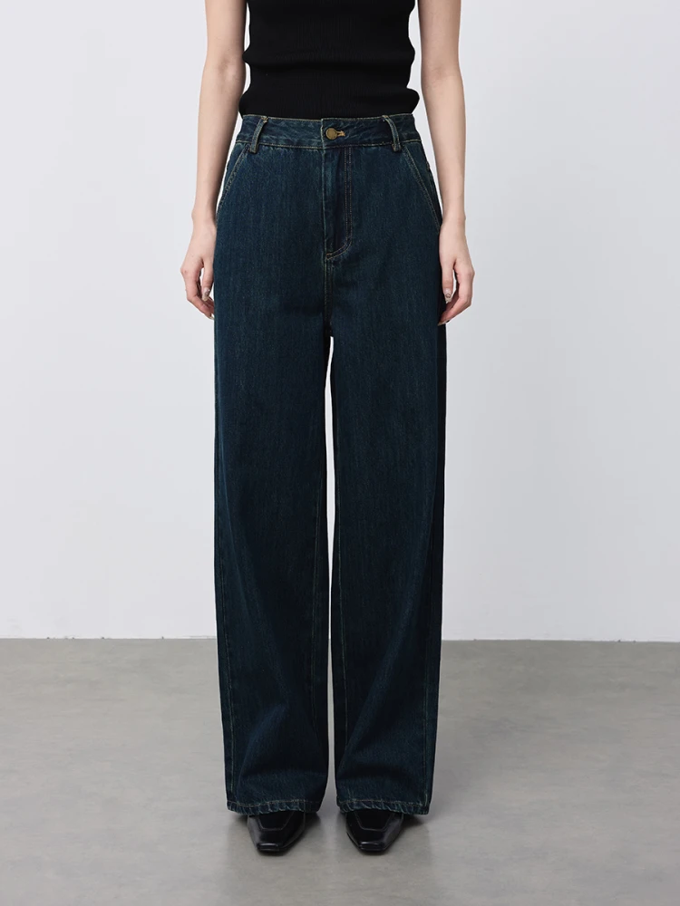 

Классические синие хлопковые джинсы с высокой талией, прямые, свободного кроя, женские длинные брюки, повседневные, универсальные, для работы и отдыха