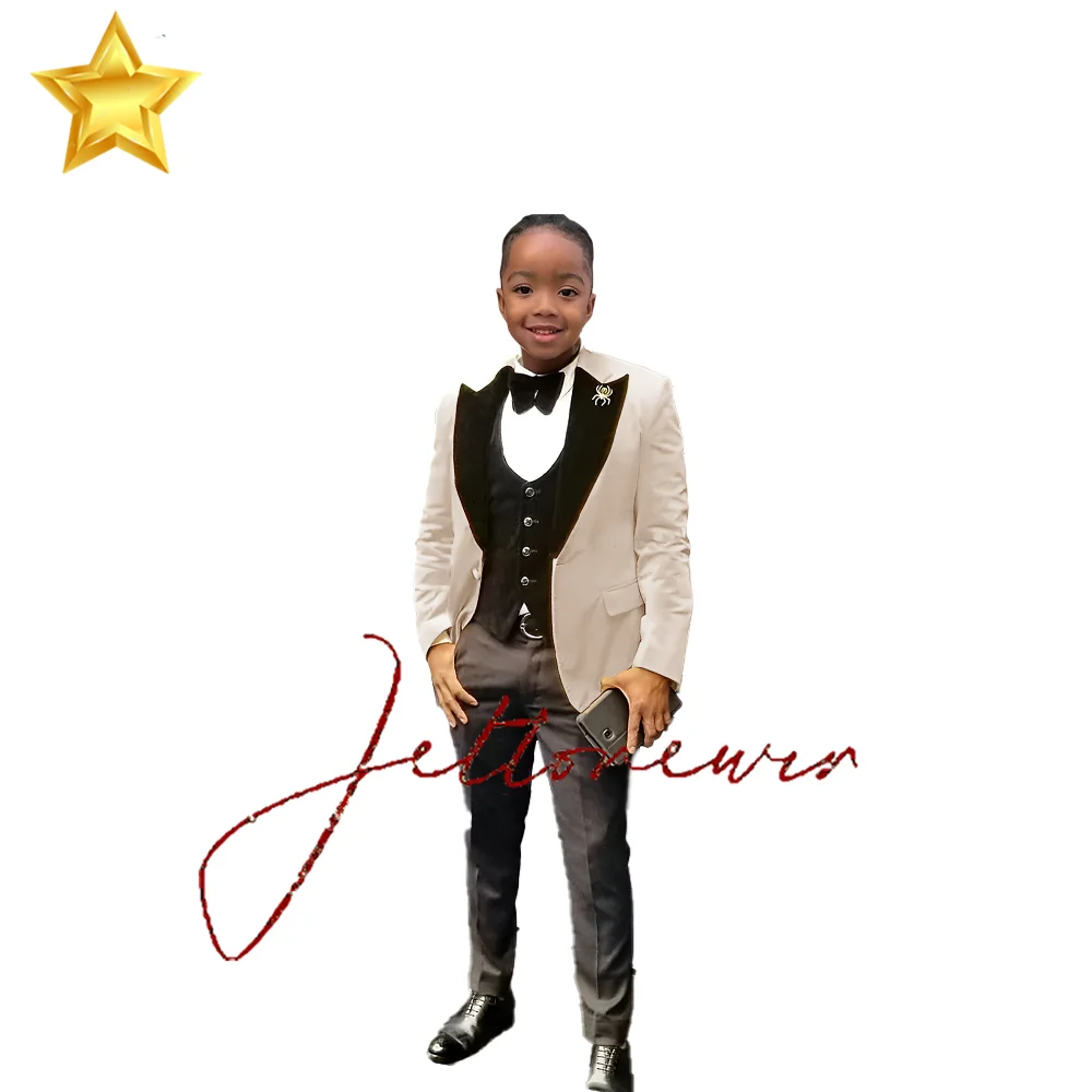 Boys Suits Formal Prom For Kids Evening 3 Piece Yellow Jacket With Black Pants Vest Slim Fit Wedding Tuxedo African Childs